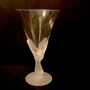Sasaki, Japan Dove Wine Glass /Flute With Frosted Crystal Flying Dove Base 6.5”